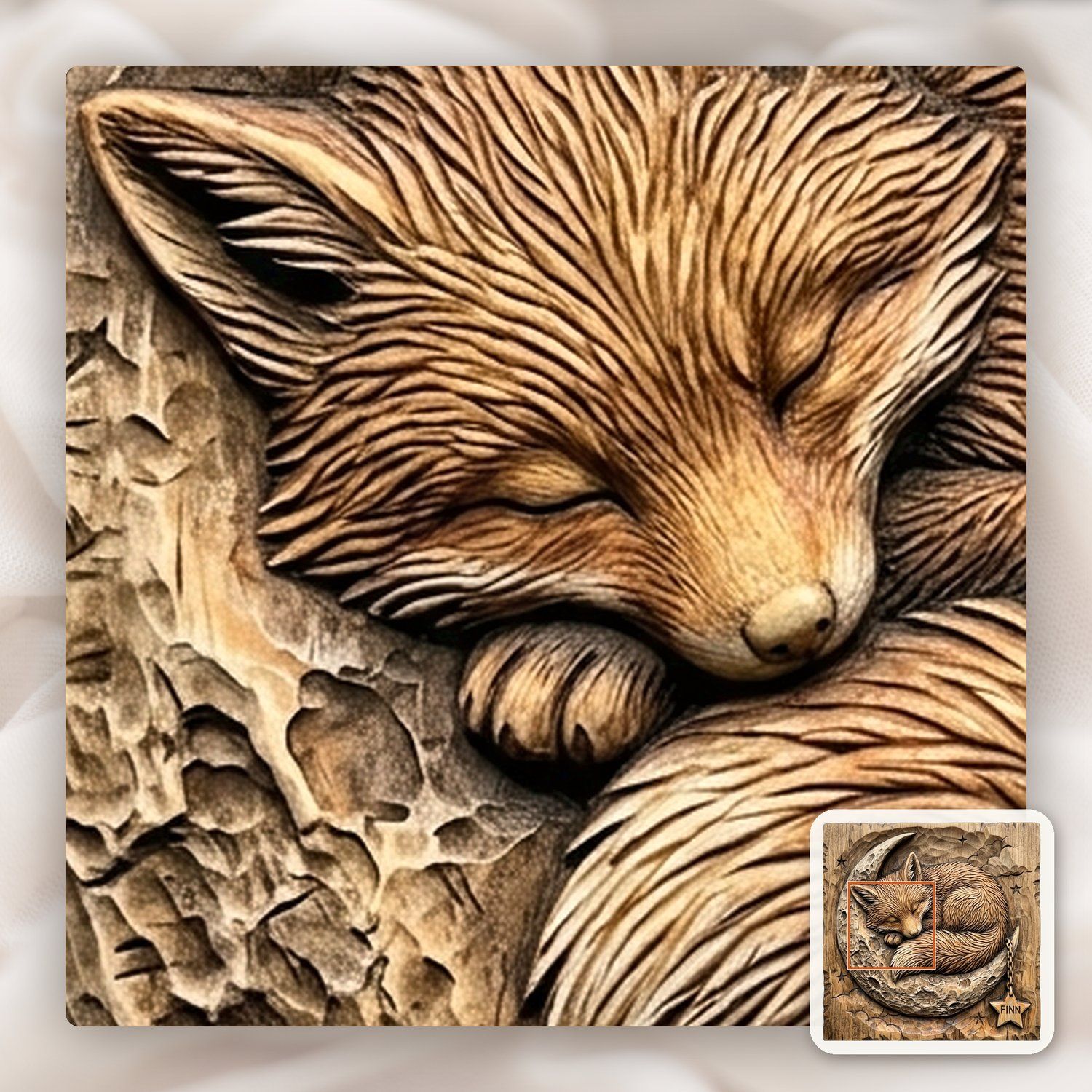 Sleeping Fox Moon Nursery Decor CNC Relief STL bas-relief STL — view 13