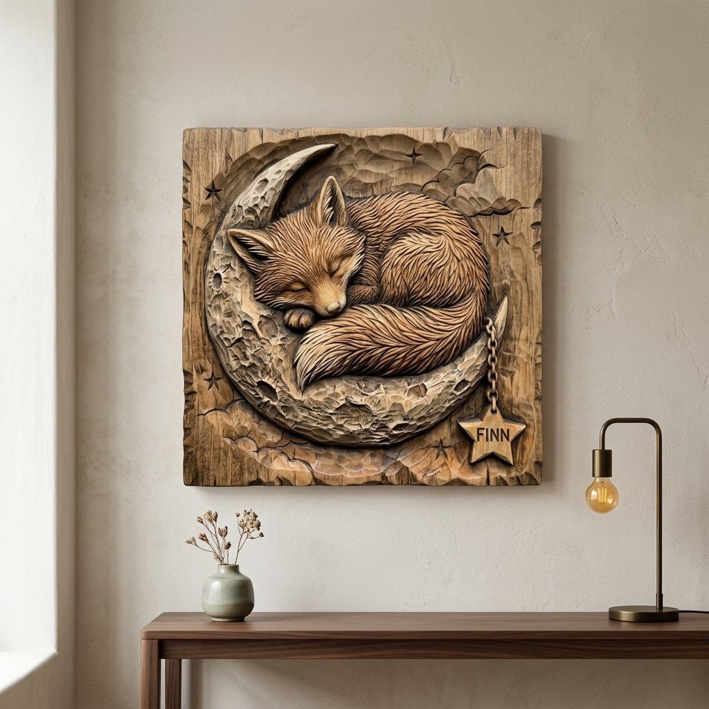 Sleeping Fox Moon Nursery Decor CNC Relief STL bas-relief STL — view 14