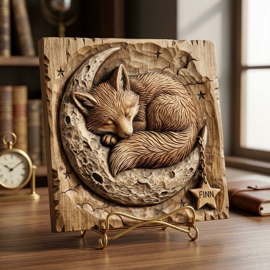 Sleeping Fox Moon Nursery Decor CNC Relief STL bas-relief STL — view 15