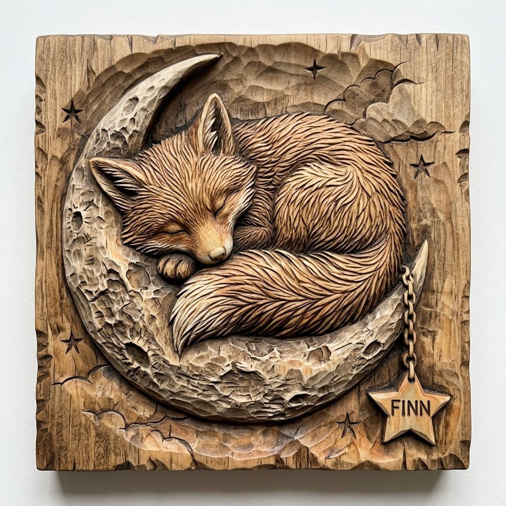 Sleeping Fox Moon Nursery Decor CNC Relief STL bas-relief STL — view 12