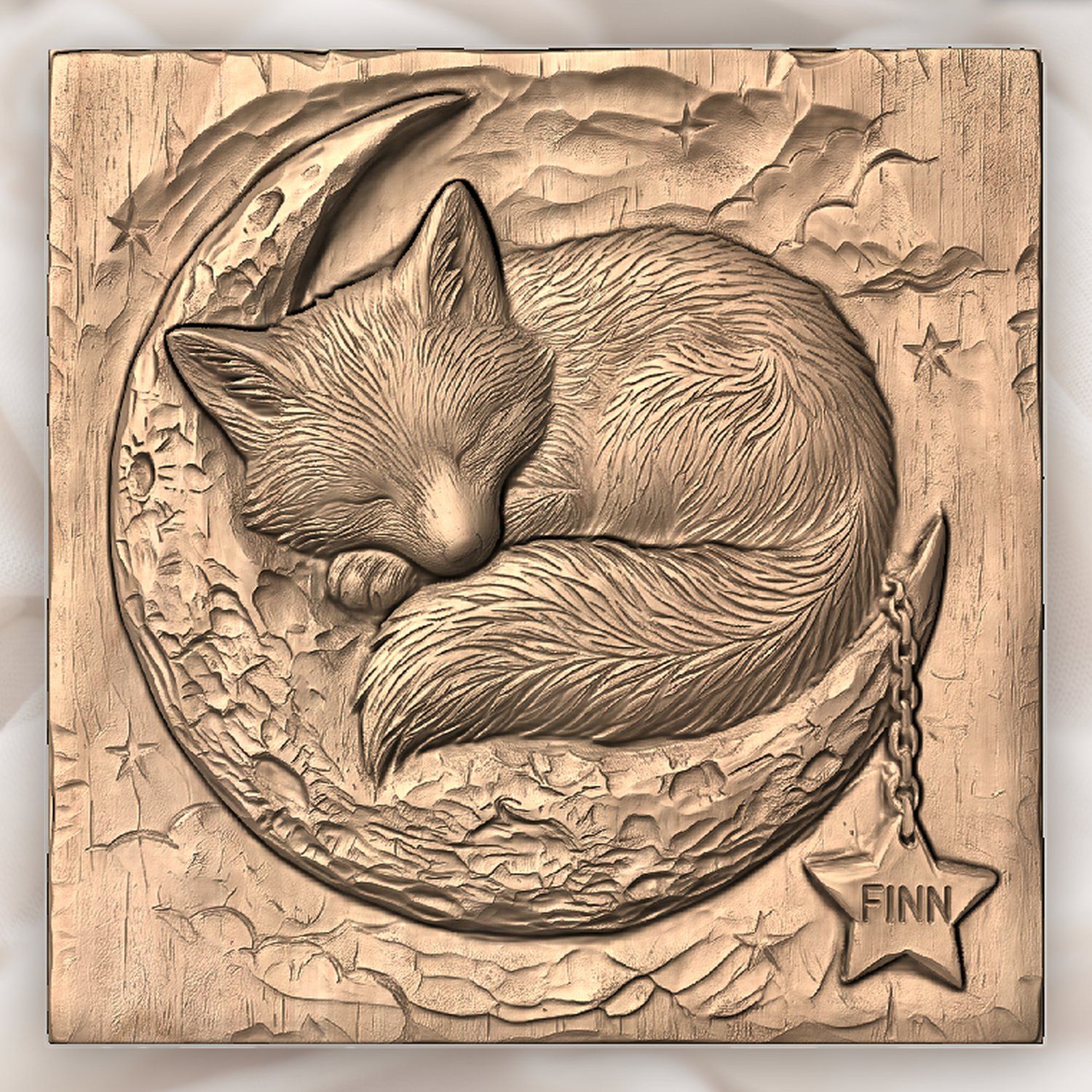 Sleeping Fox Moon Nursery Decor CNC Relief STL bas-relief STL — view 4