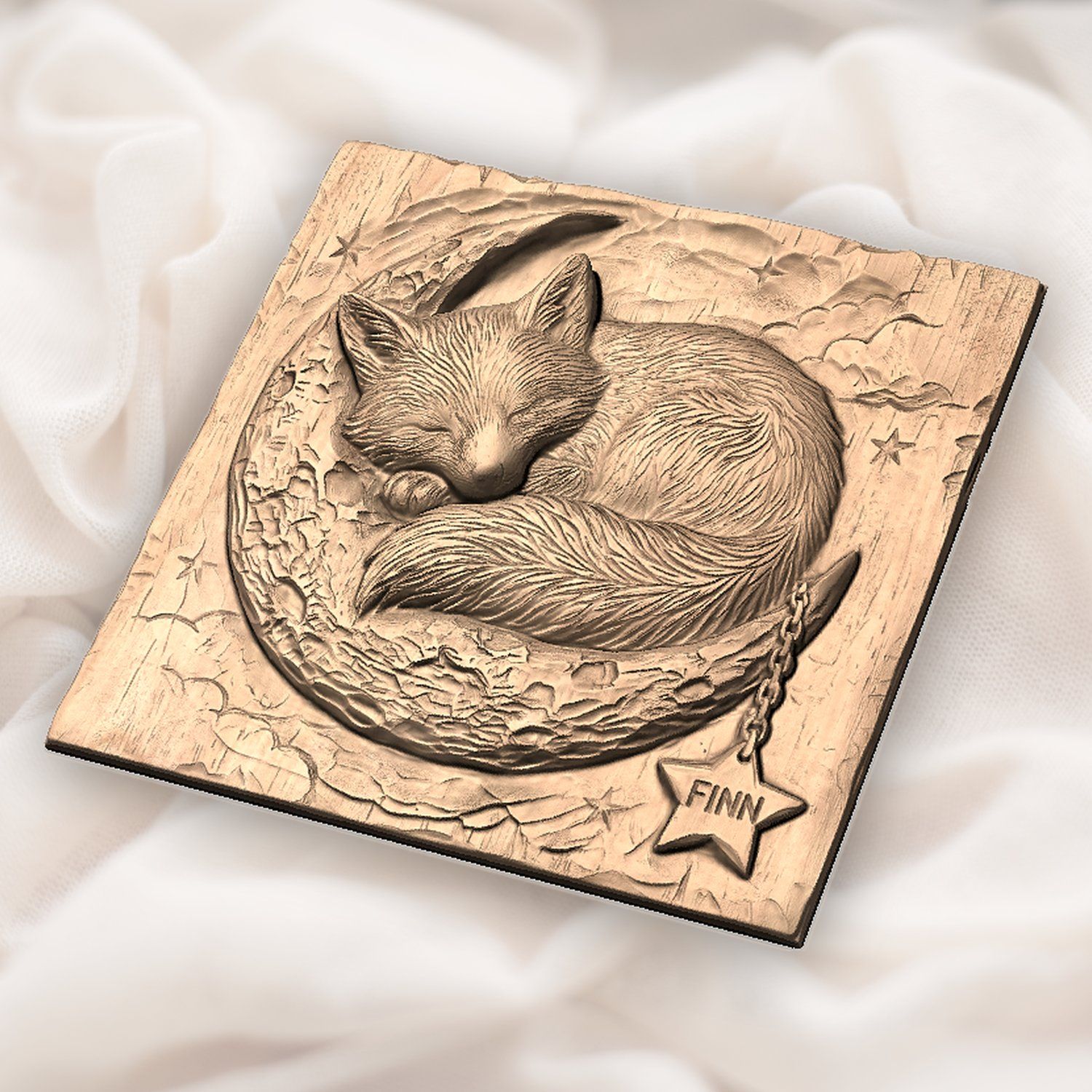 Sleeping Fox Moon Nursery Decor CNC Relief STL bas-relief STL — view 5