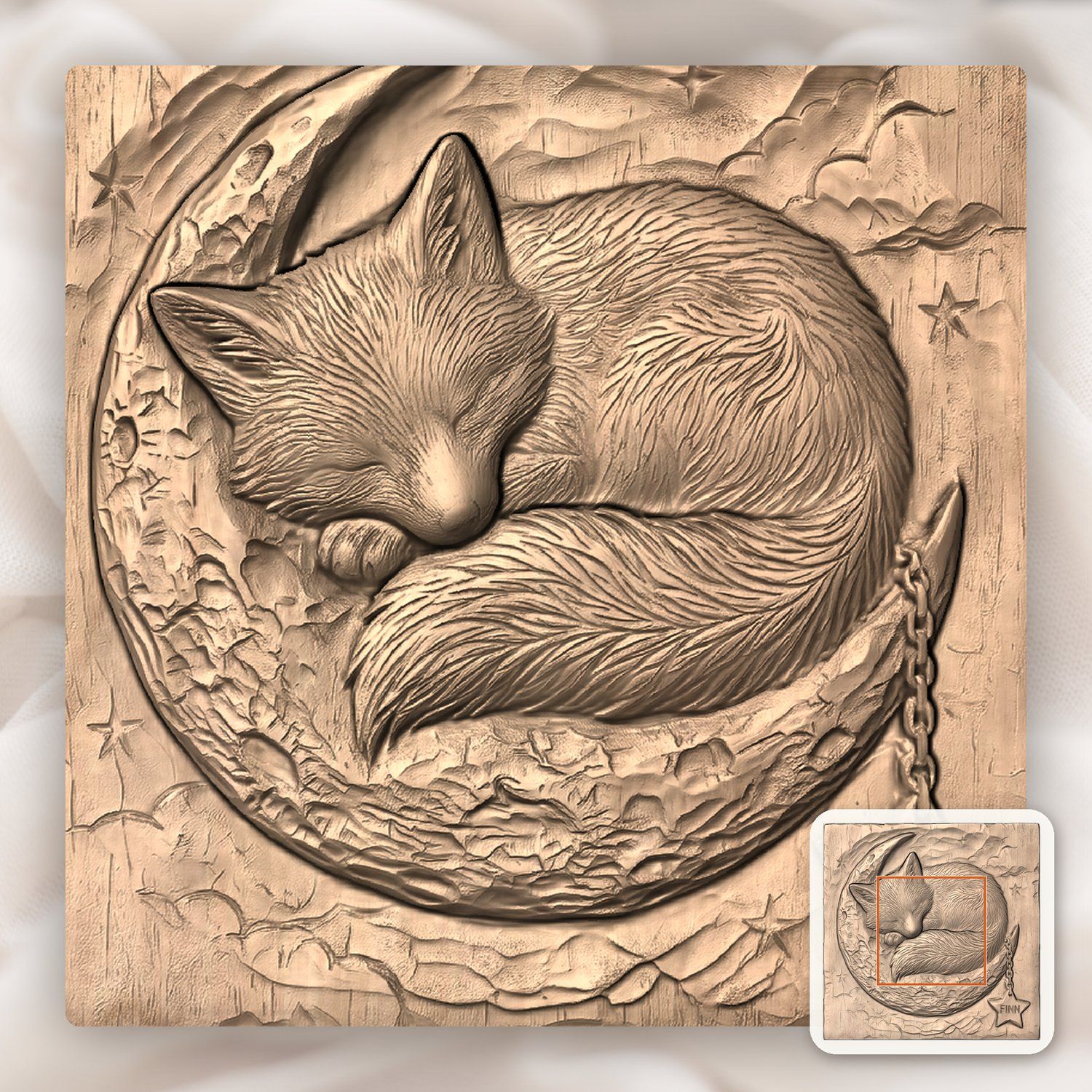 Sleeping Fox Moon Nursery Decor CNC Relief STL bas-relief STL — view 6