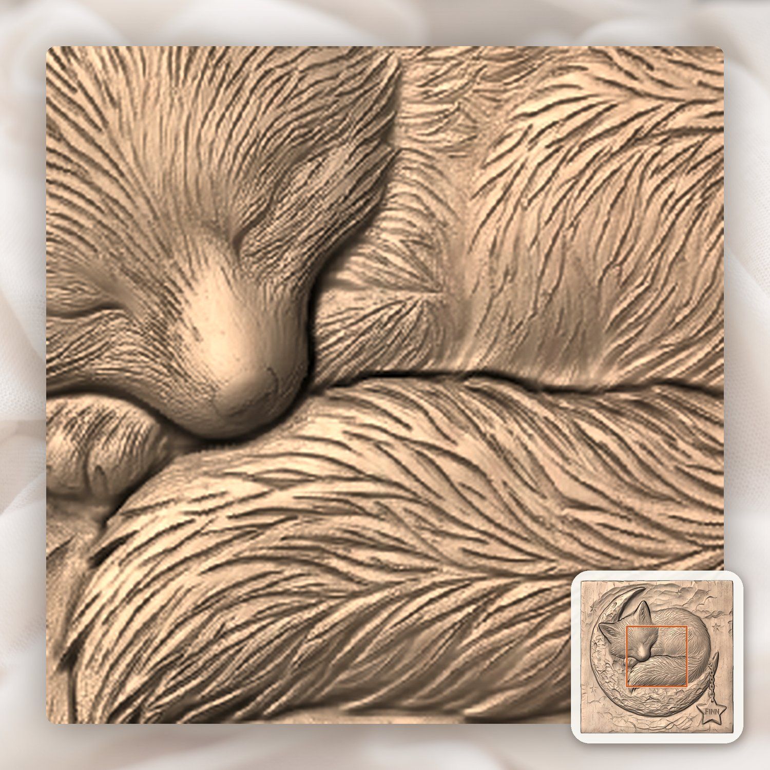 Sleeping Fox Moon Nursery Decor CNC Relief STL bas-relief STL — view 7