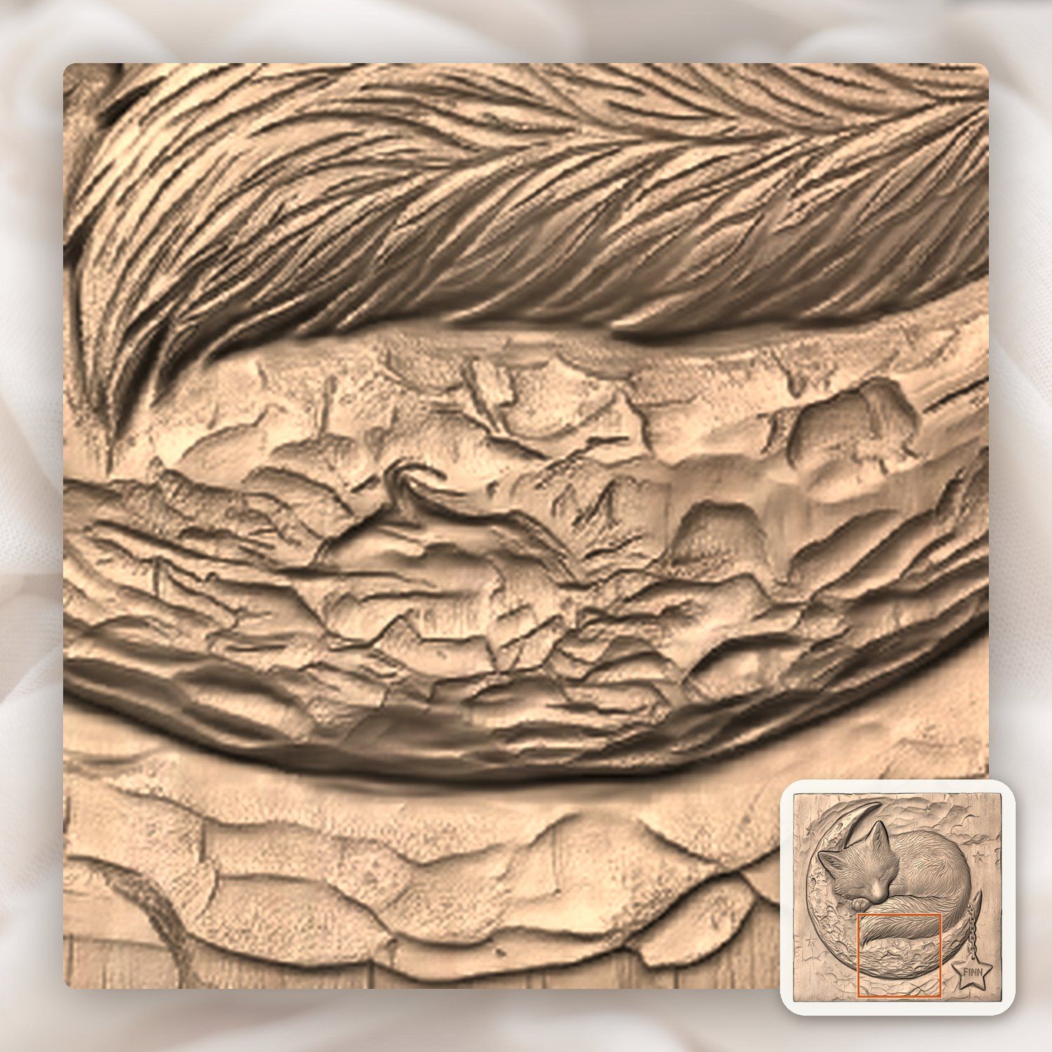 Sleeping Fox Moon Nursery Decor CNC Relief STL bas-relief STL — view 8