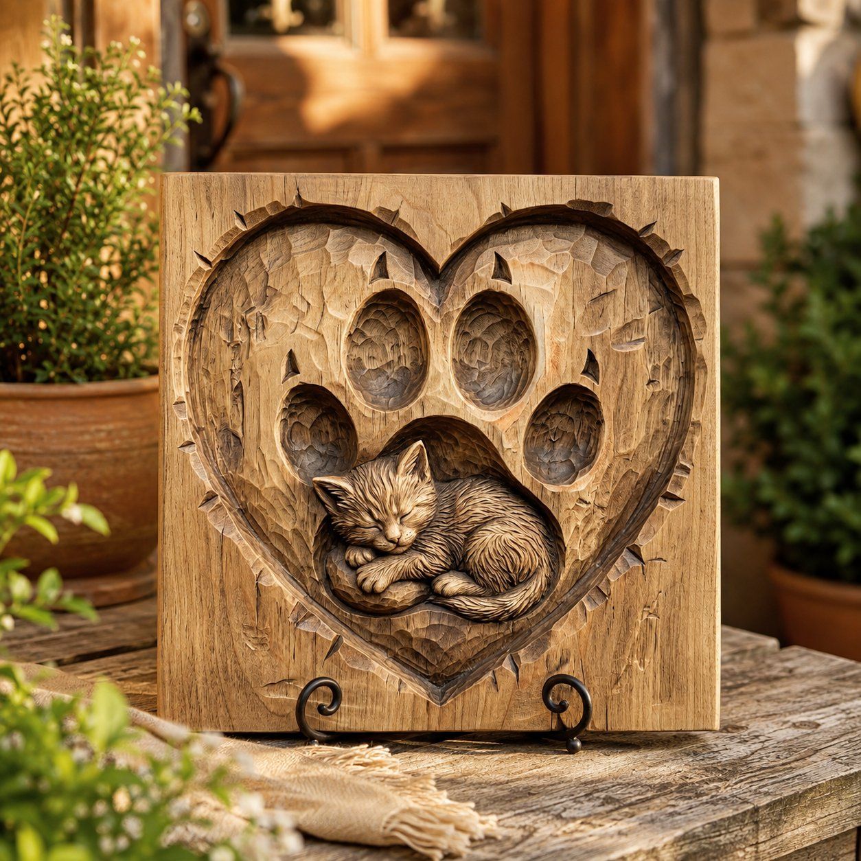 Sleeping Kitten Heart Paw Print CNC Relief STL bas-relief STL — view 8