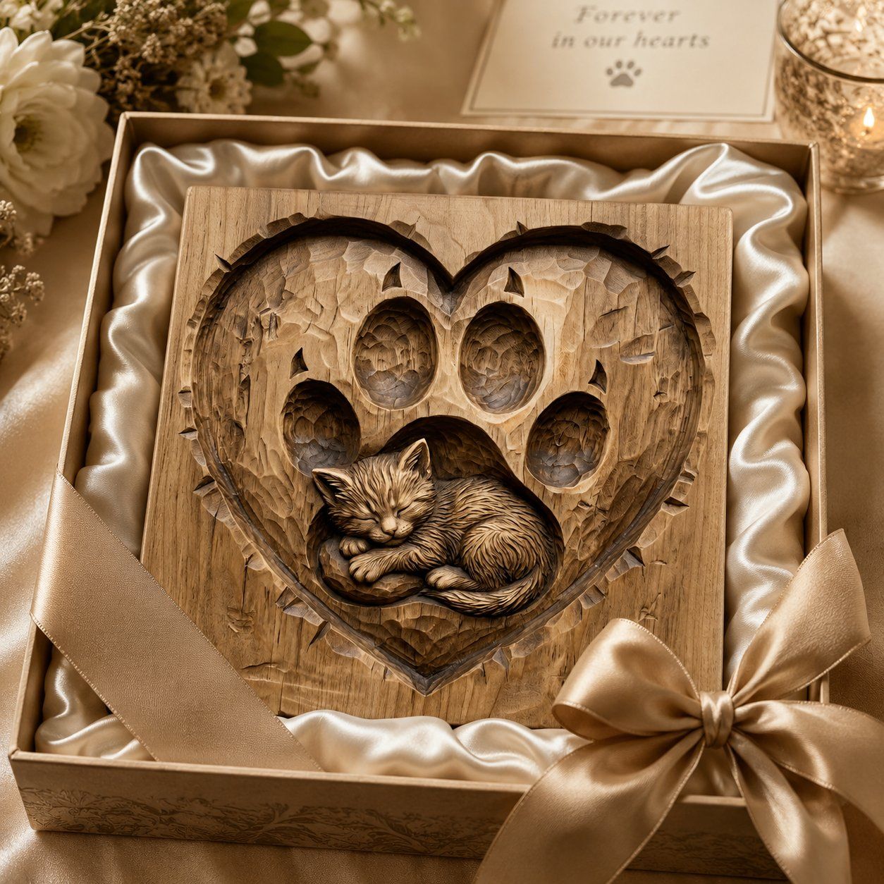 Sleeping Kitten Heart Paw Print CNC Relief STL bas-relief STL — view 9
