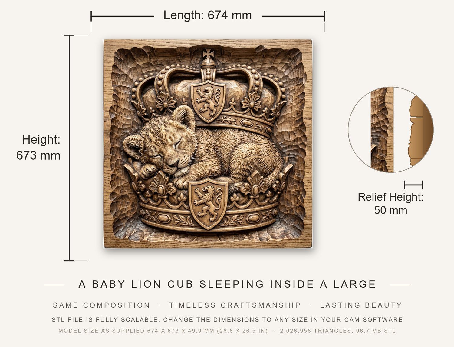 Jesus Sleeping Lion Cub Royal Crown CNC Relief STL bas-relief STL — view 3