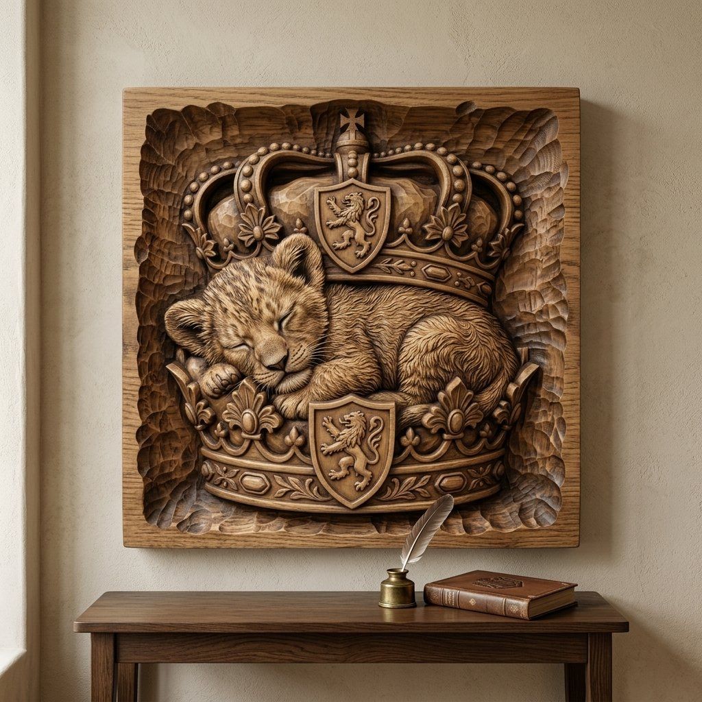 Jesus Sleeping Lion Cub Royal Crown CNC Relief STL bas-relief STL — view 14
