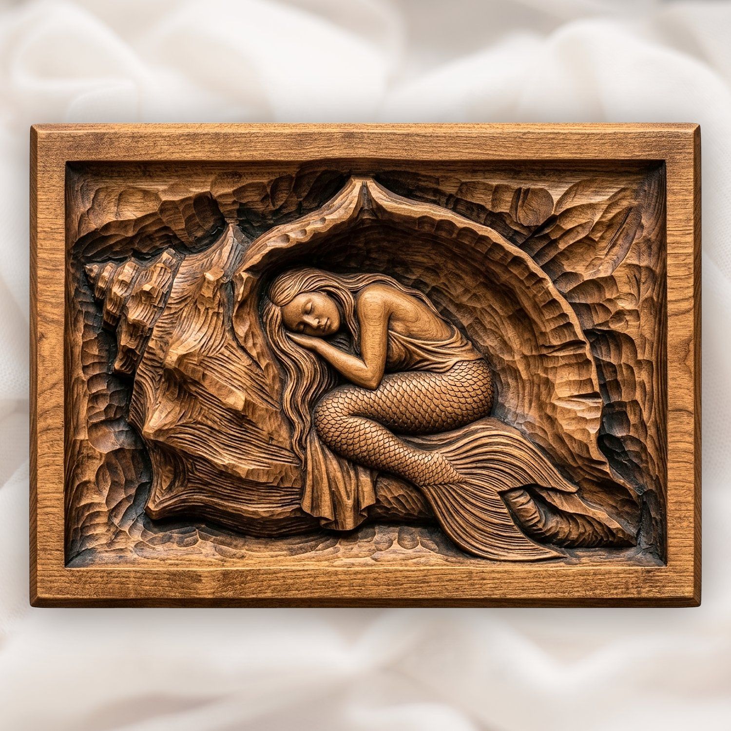 Sleeping Mermaid Conch Shell CNC Relief STL bas-relief STL design