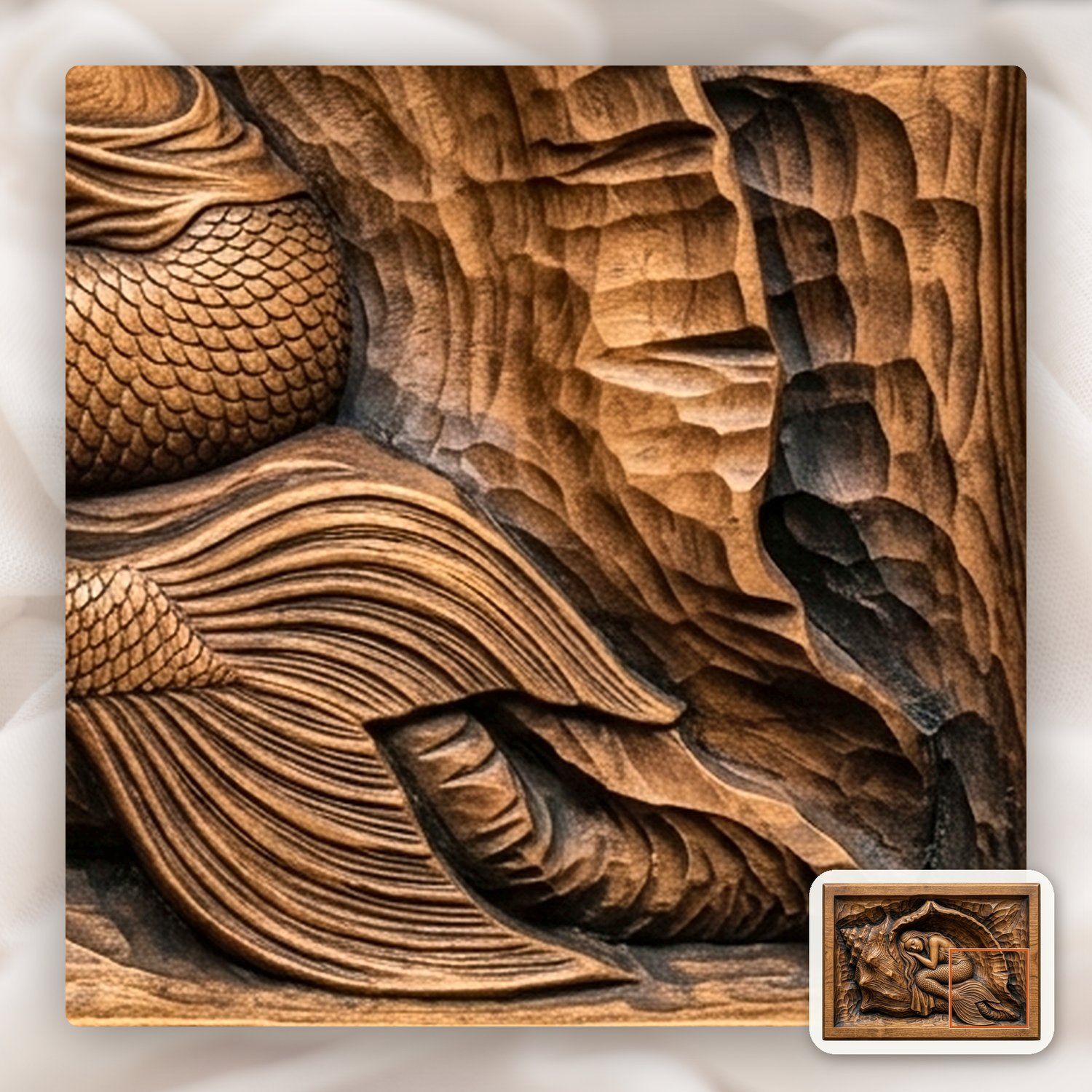 Sleeping Mermaid Conch Shell CNC Relief STL bas-relief STL — view 12