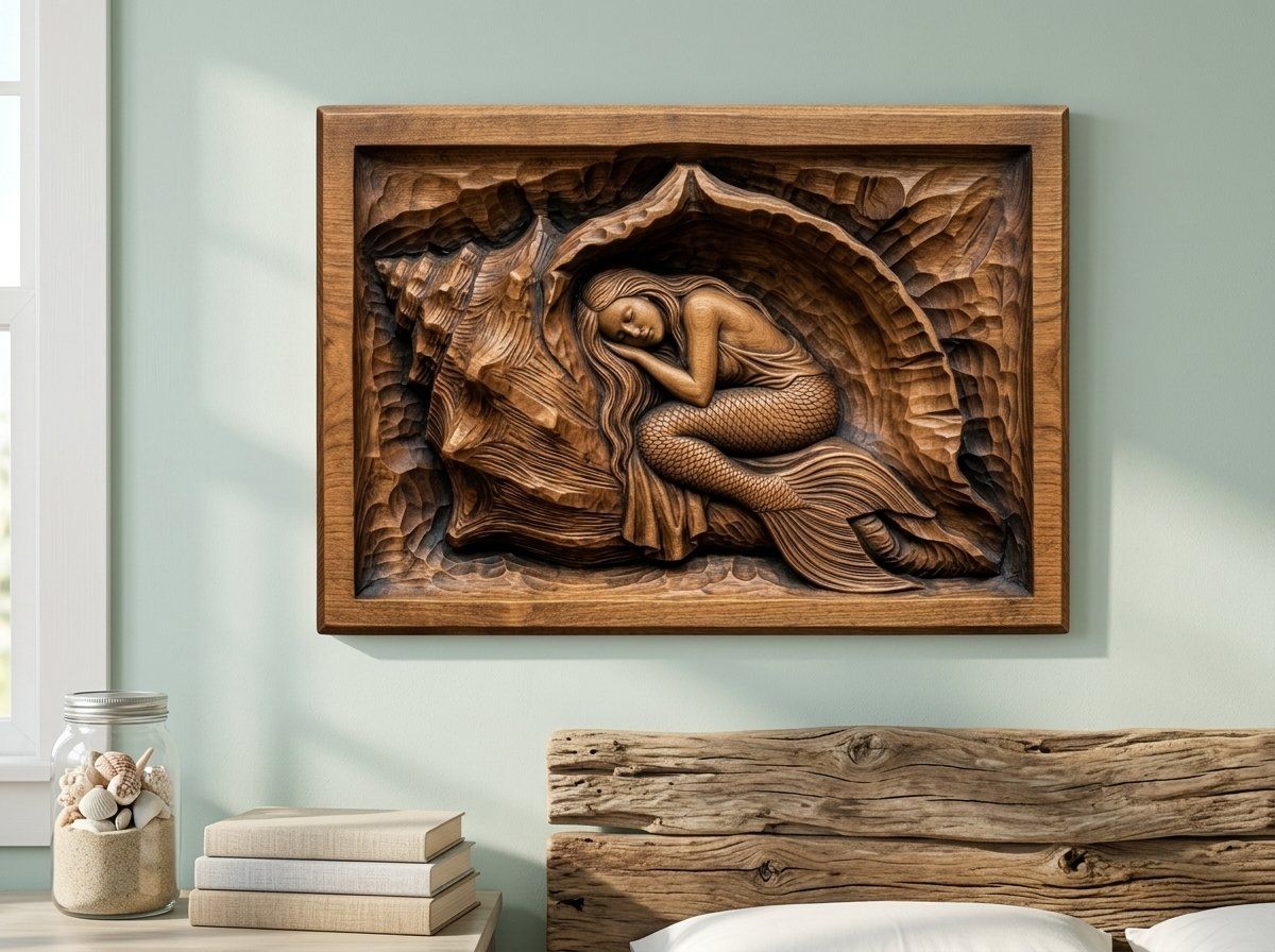 Sleeping Mermaid Conch Shell CNC Relief STL bas-relief STL — view 13