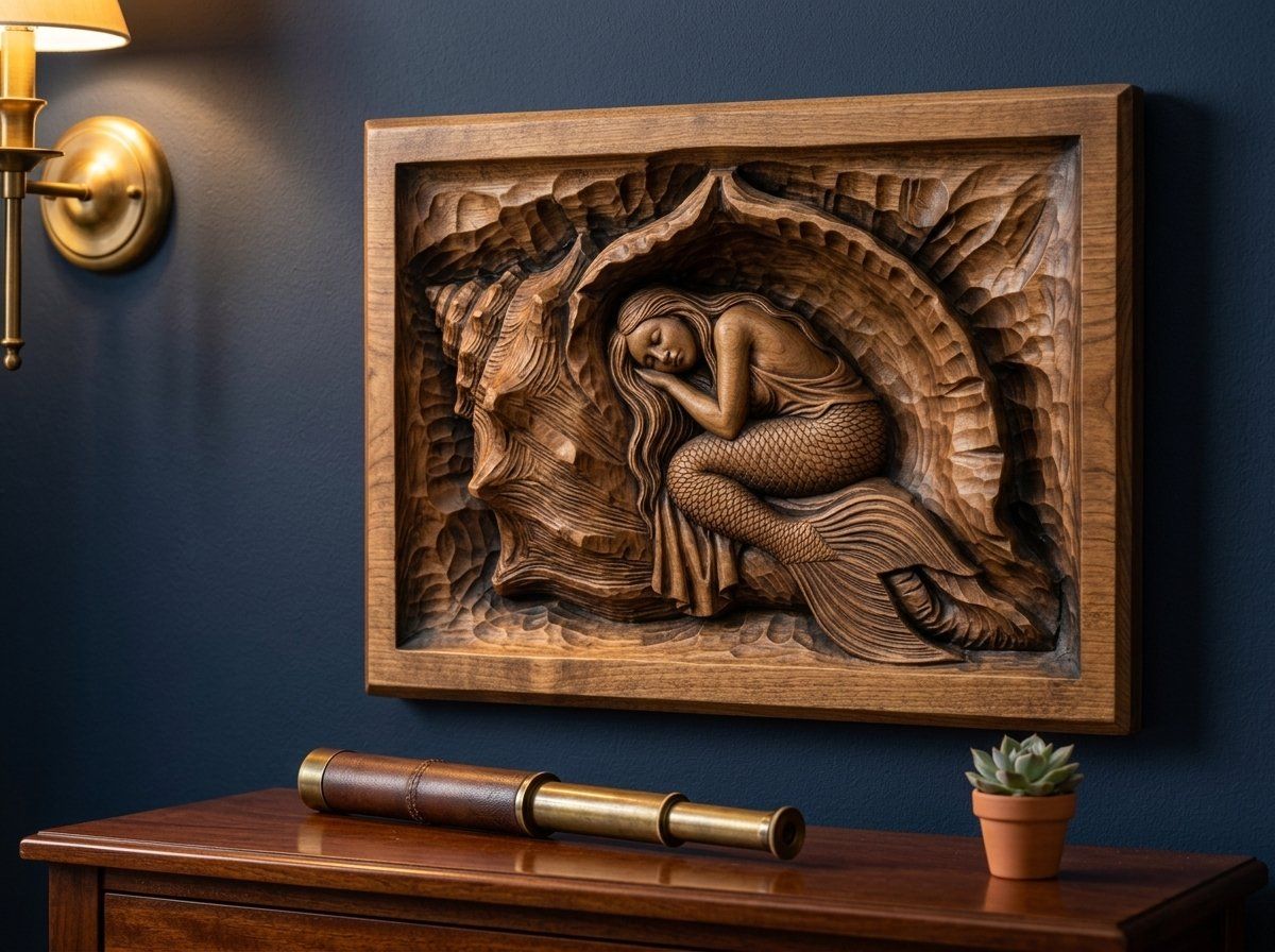 Sleeping Mermaid Conch Shell CNC Relief STL bas-relief STL — view 14