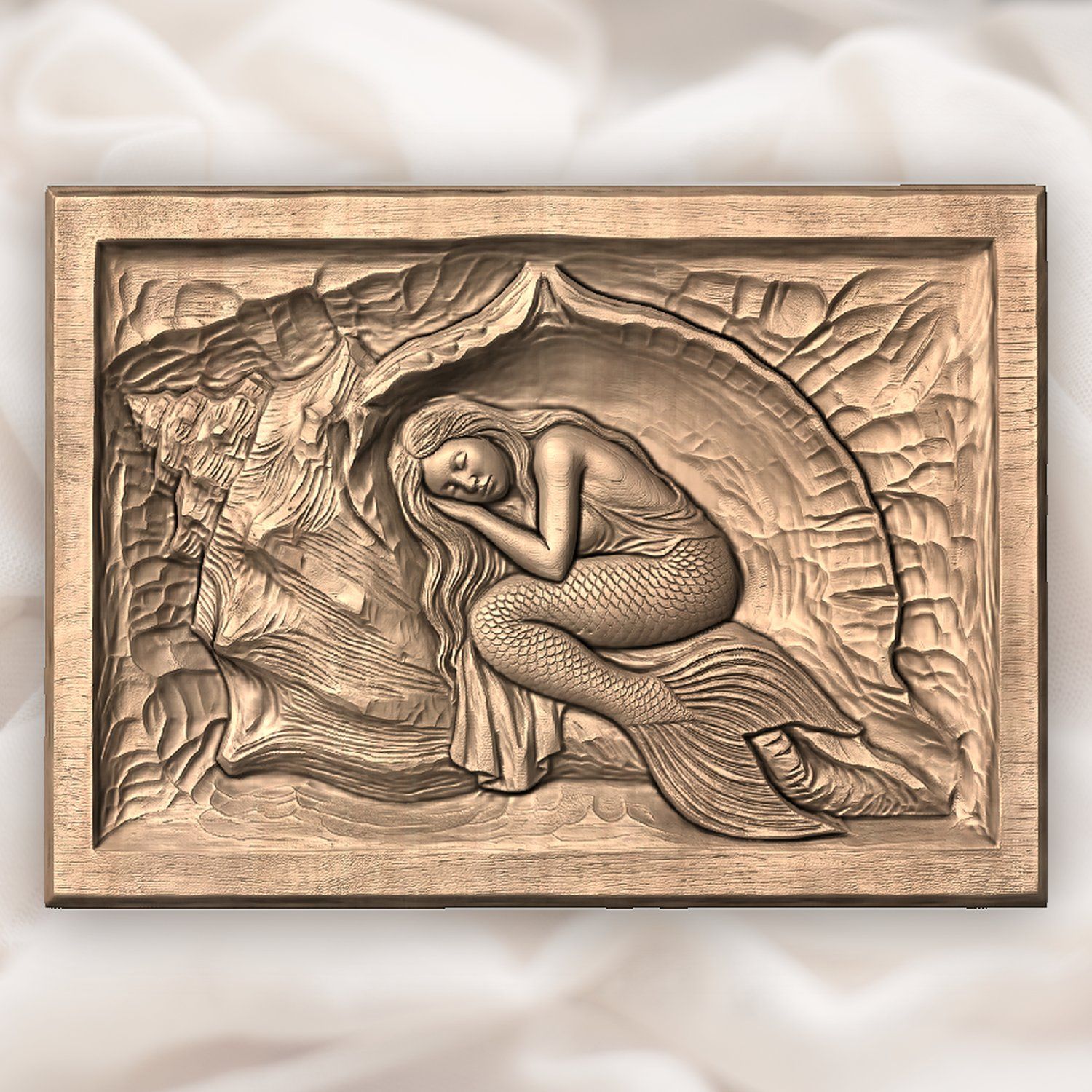 Sleeping Mermaid Conch Shell CNC Relief STL bas-relief STL — view 5