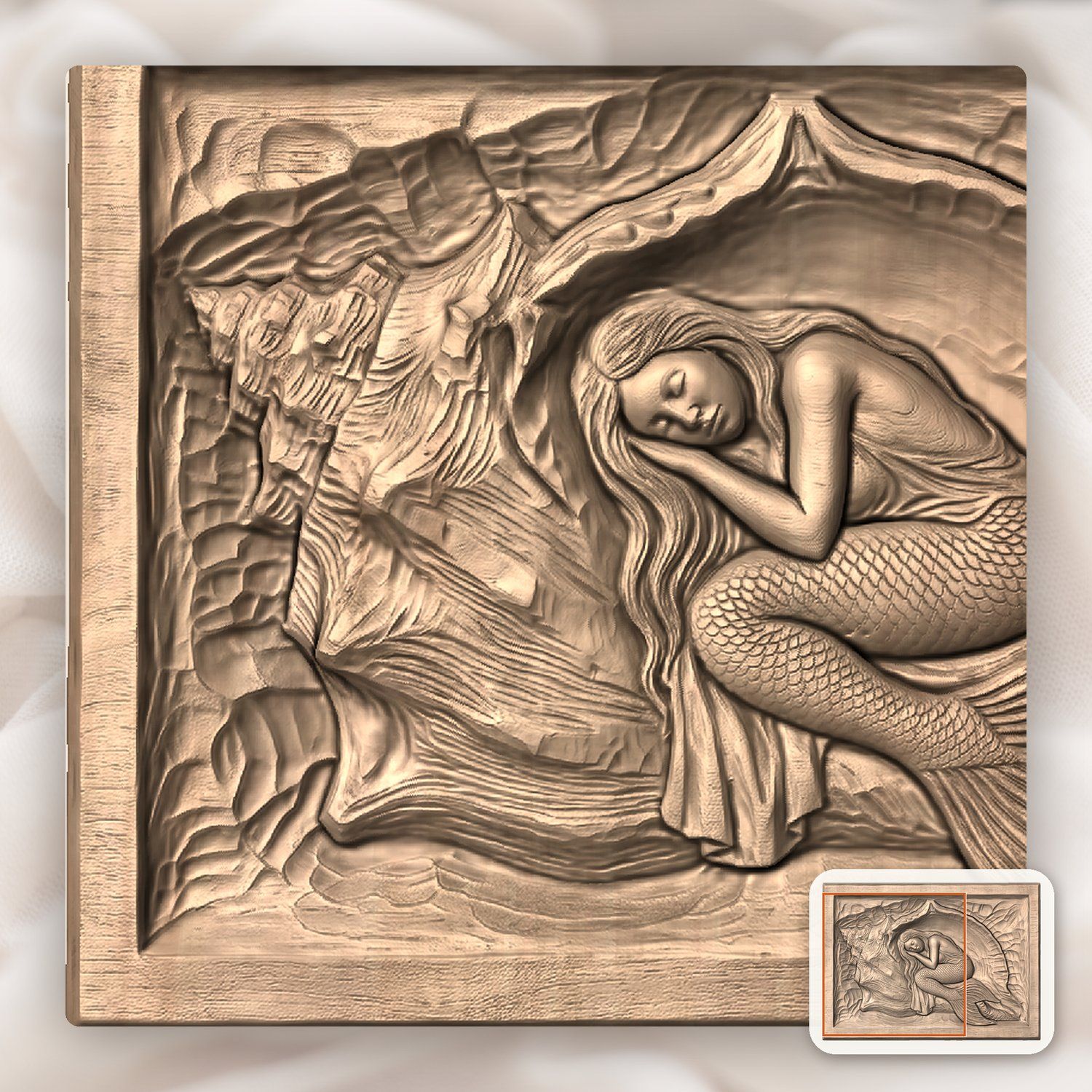 Sleeping Mermaid Conch Shell CNC Relief STL bas-relief STL — view 8