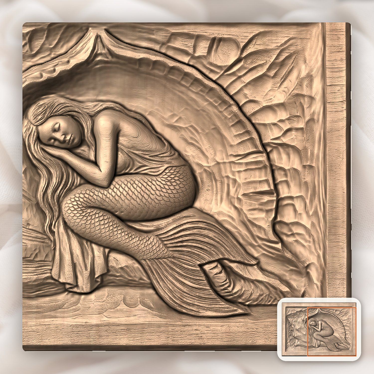 Sleeping Mermaid Conch Shell CNC Relief STL bas-relief STL — view 9