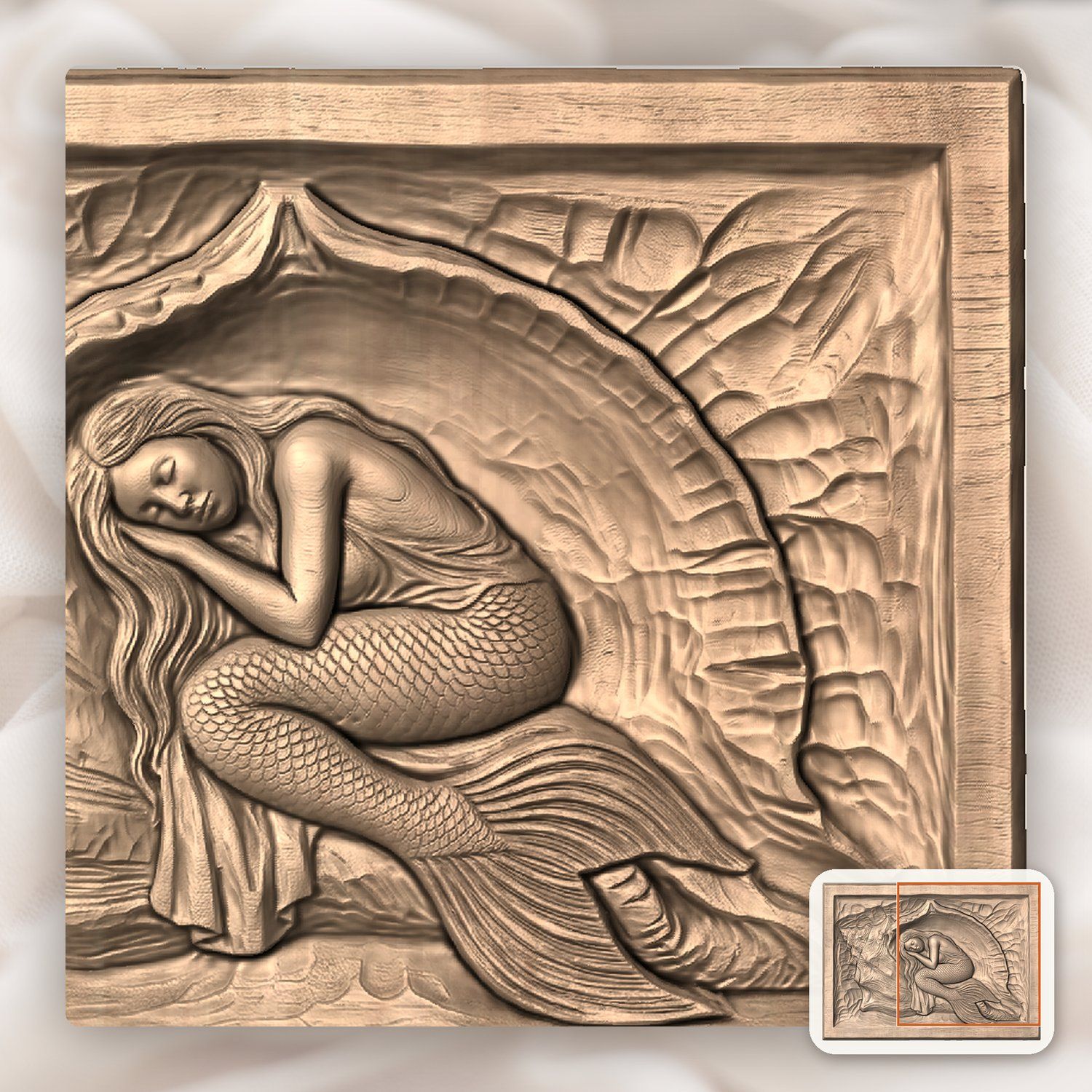 Sleeping Mermaid Conch Shell CNC Relief STL bas-relief STL — view 10