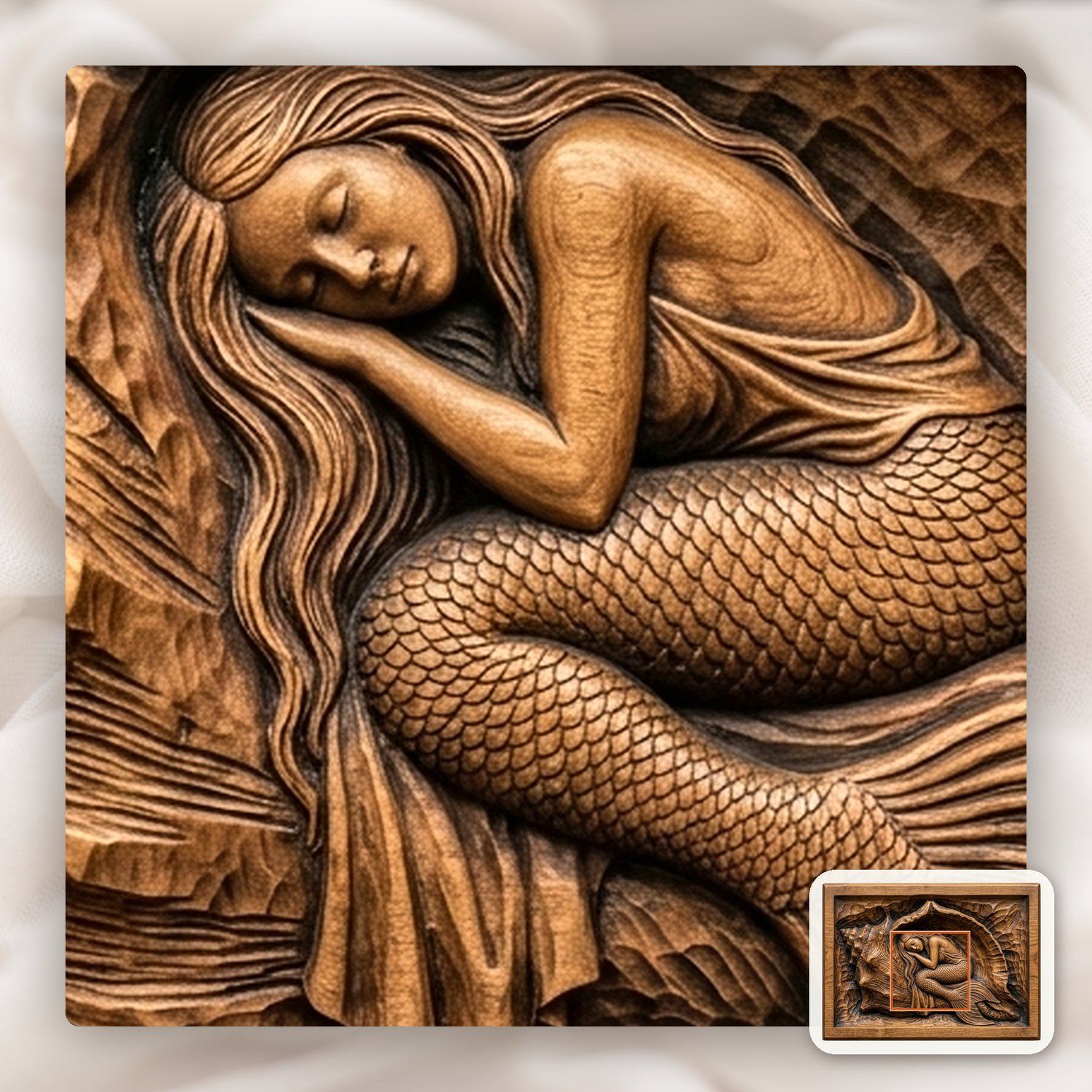 Sleeping Mermaid Conch Shell CNC Relief STL bas-relief STL — view 11