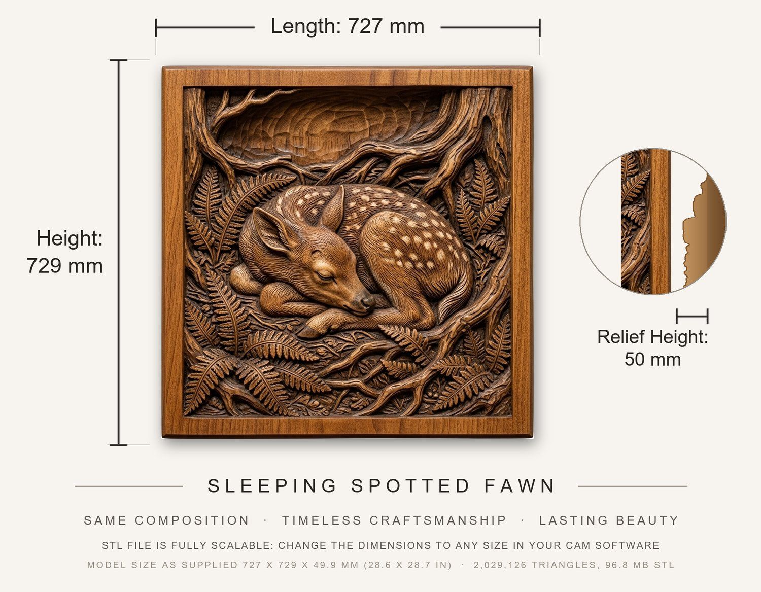 Sleeping Spotted Fawn CNC Relief STL bas-relief STL — view 3