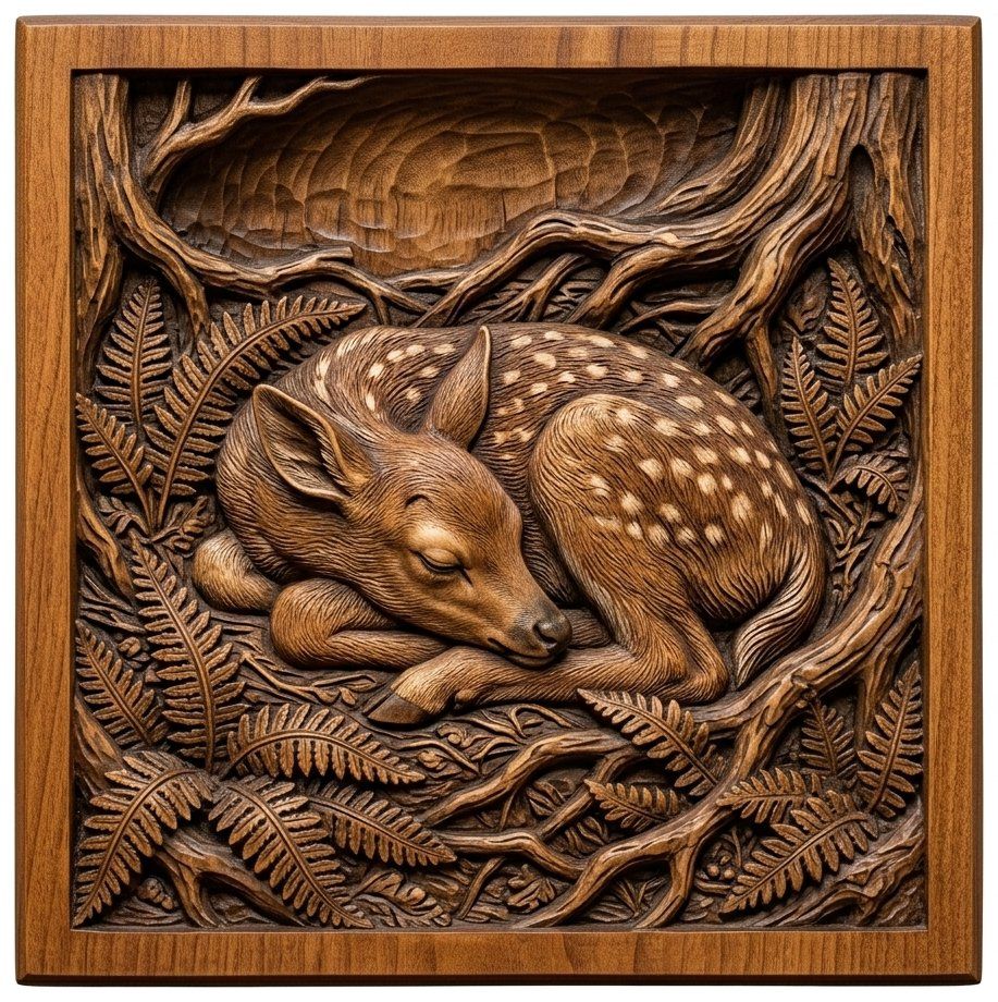 Sleeping Spotted Fawn CNC Relief STL bas-relief STL — view 4