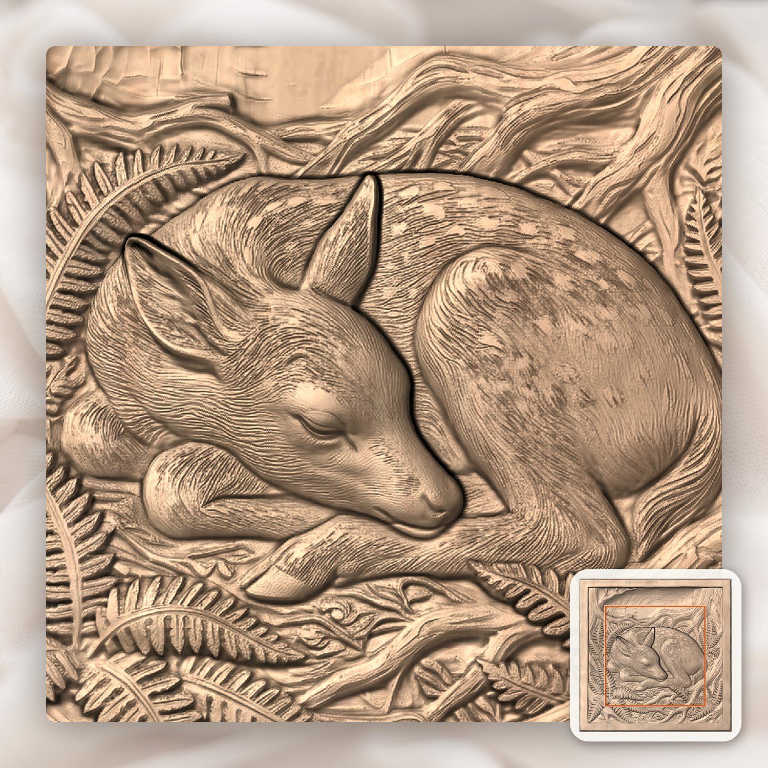 Sleeping Spotted Fawn CNC Relief STL bas-relief STL — view 9