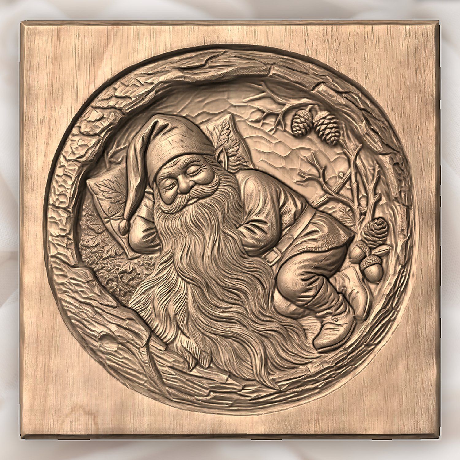 Sleeping Woodland Gnome in Hollowed Log CNC Relief STL bas-relief STL — view 5