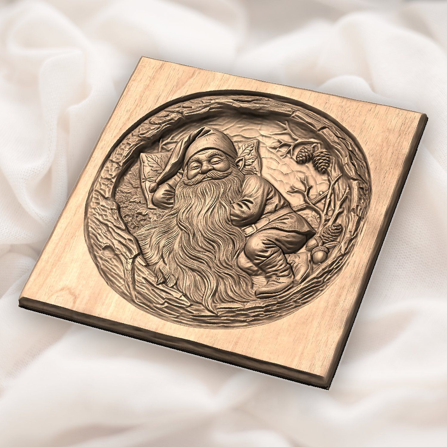 Sleeping Woodland Gnome in Hollowed Log CNC Relief STL bas-relief STL — view 6