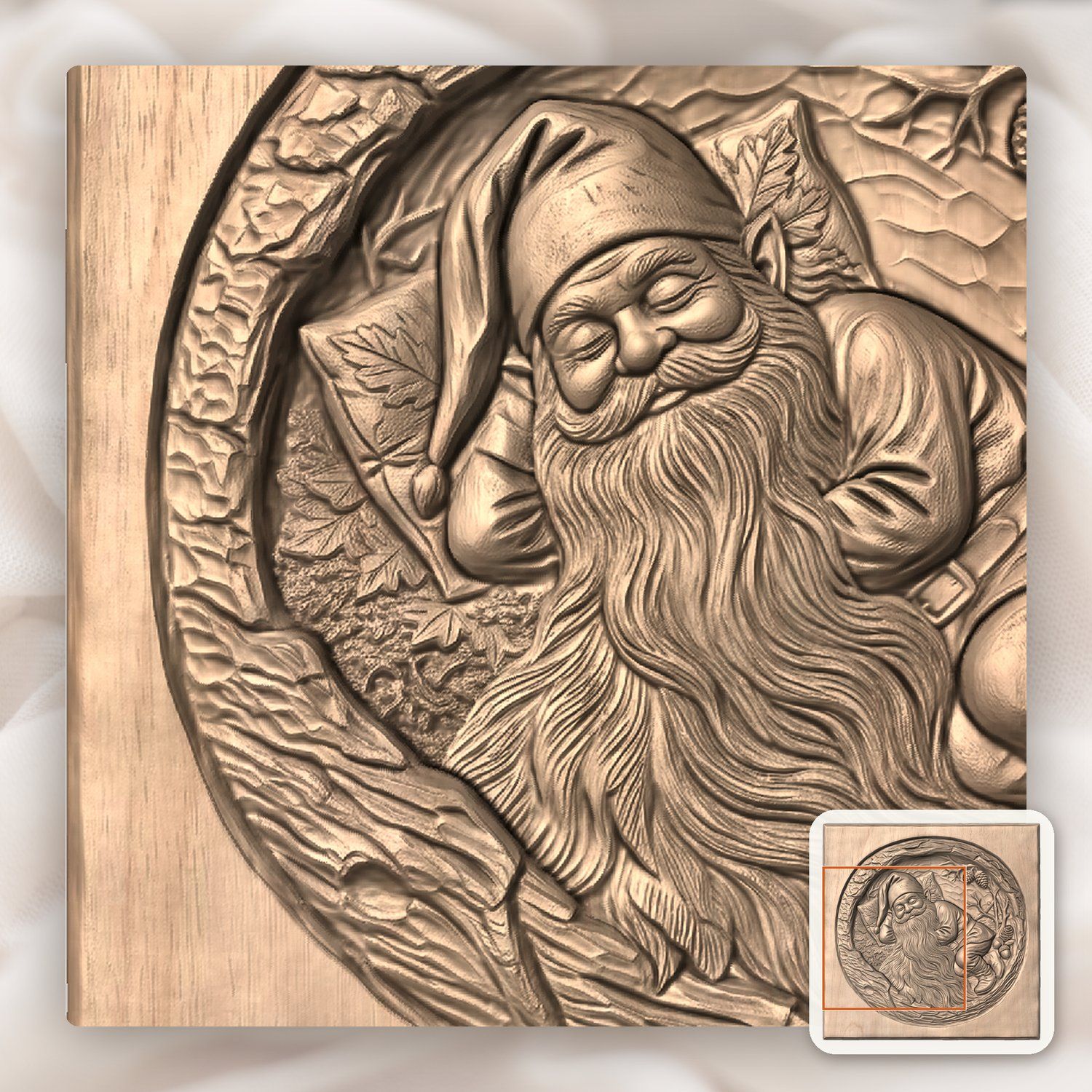 Sleeping Woodland Gnome in Hollowed Log CNC Relief STL bas-relief STL — view 8