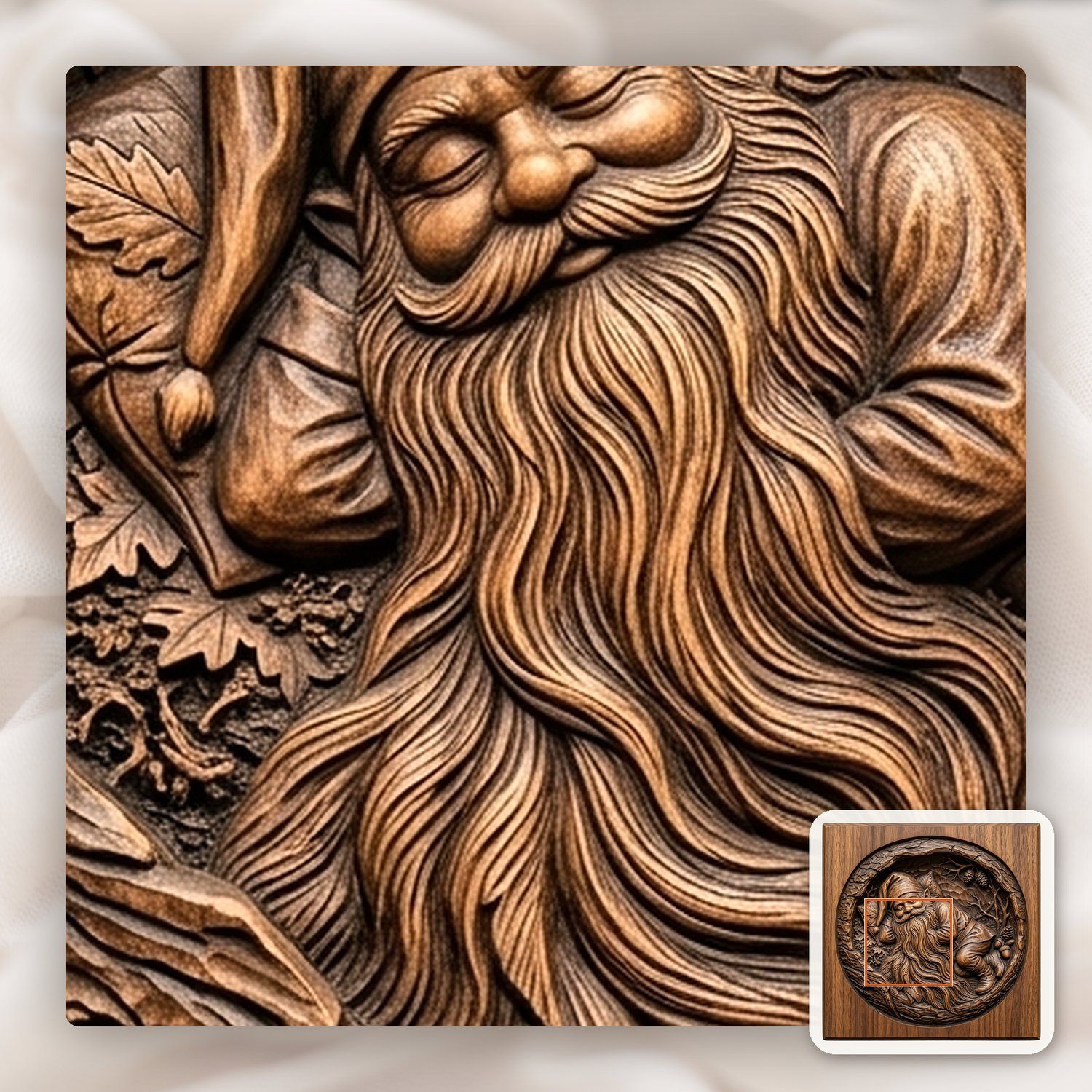 Sleeping Woodland Gnome in Hollowed Log CNC Relief STL bas-relief STL — view 11