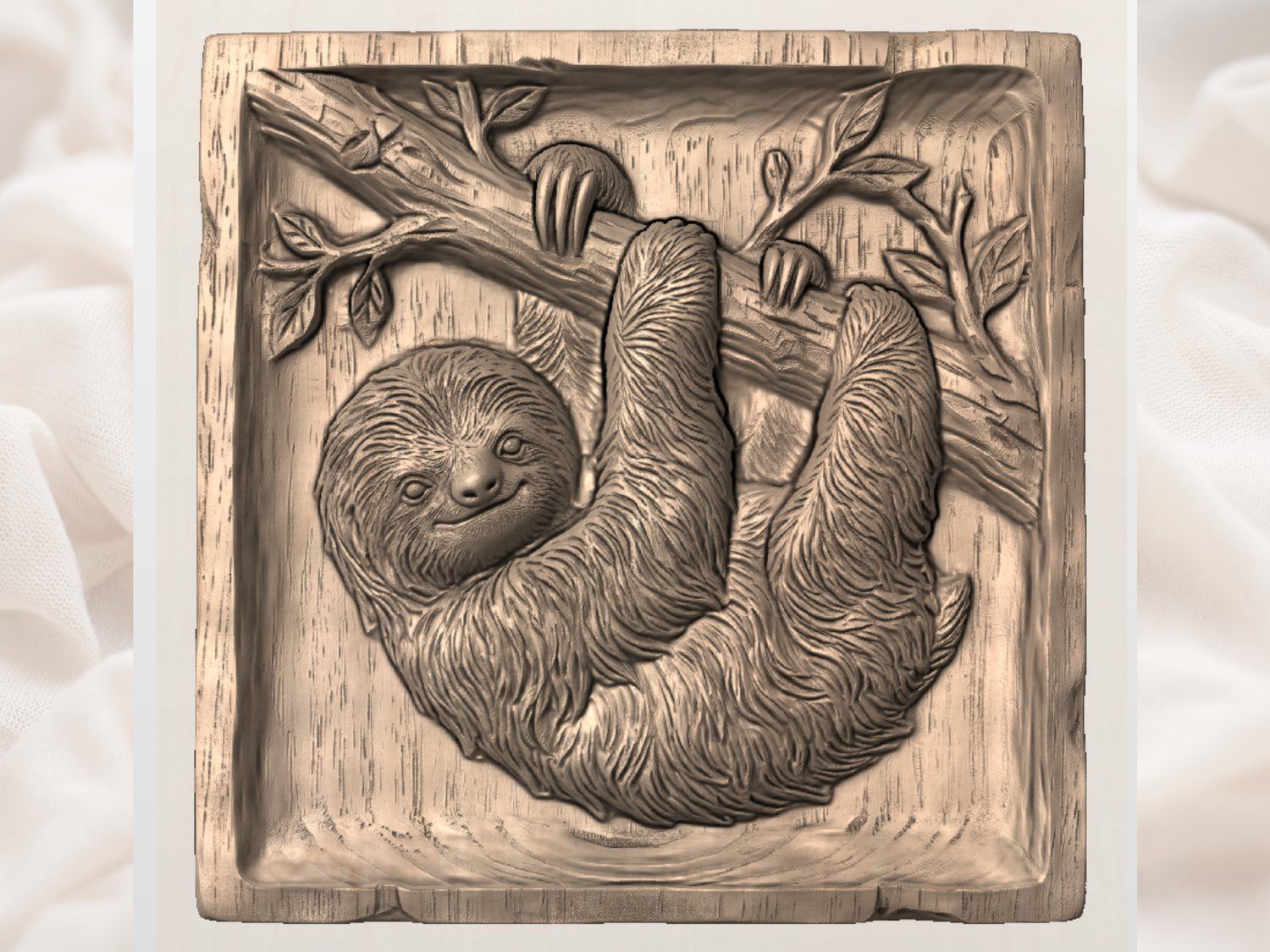 Sloth Hanging Wildlife Nature Scene CNC Relief STL bas-relief STL — view 3