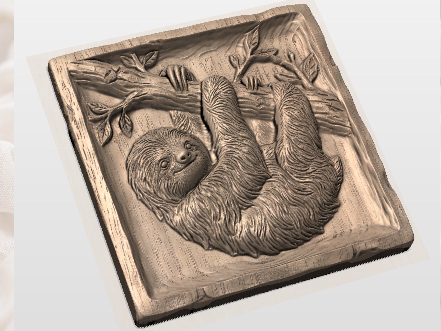 Sloth Hanging Wildlife Nature Scene CNC Relief STL bas-relief STL — view 4