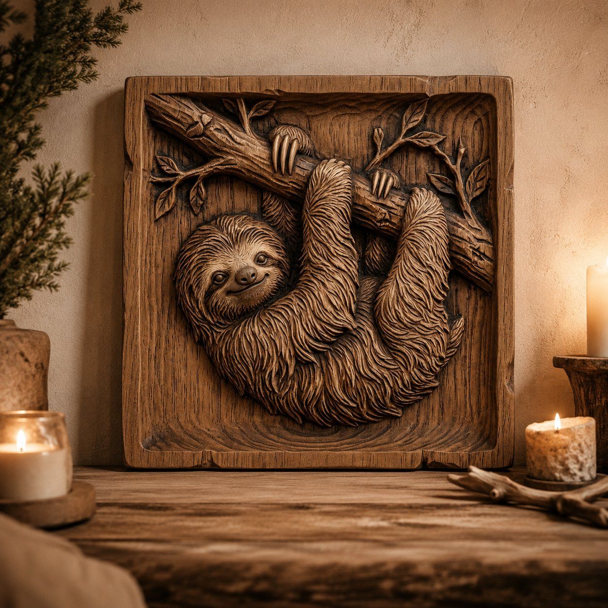 Sloth Hanging Wildlife Nature Scene CNC Relief STL bas-relief STL — view 5