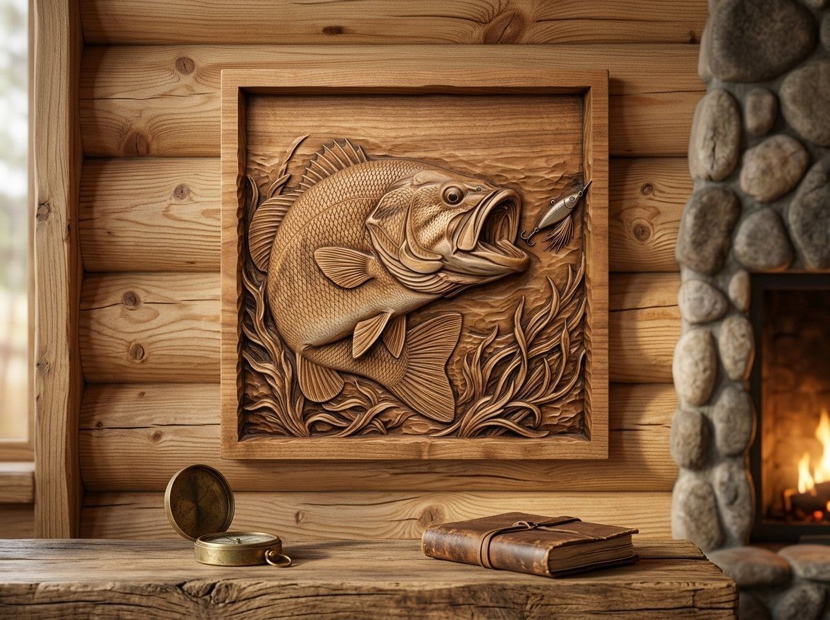 Smallmouth Bass Chasing Lure CNC Relief STL bas-relief STL — view 12