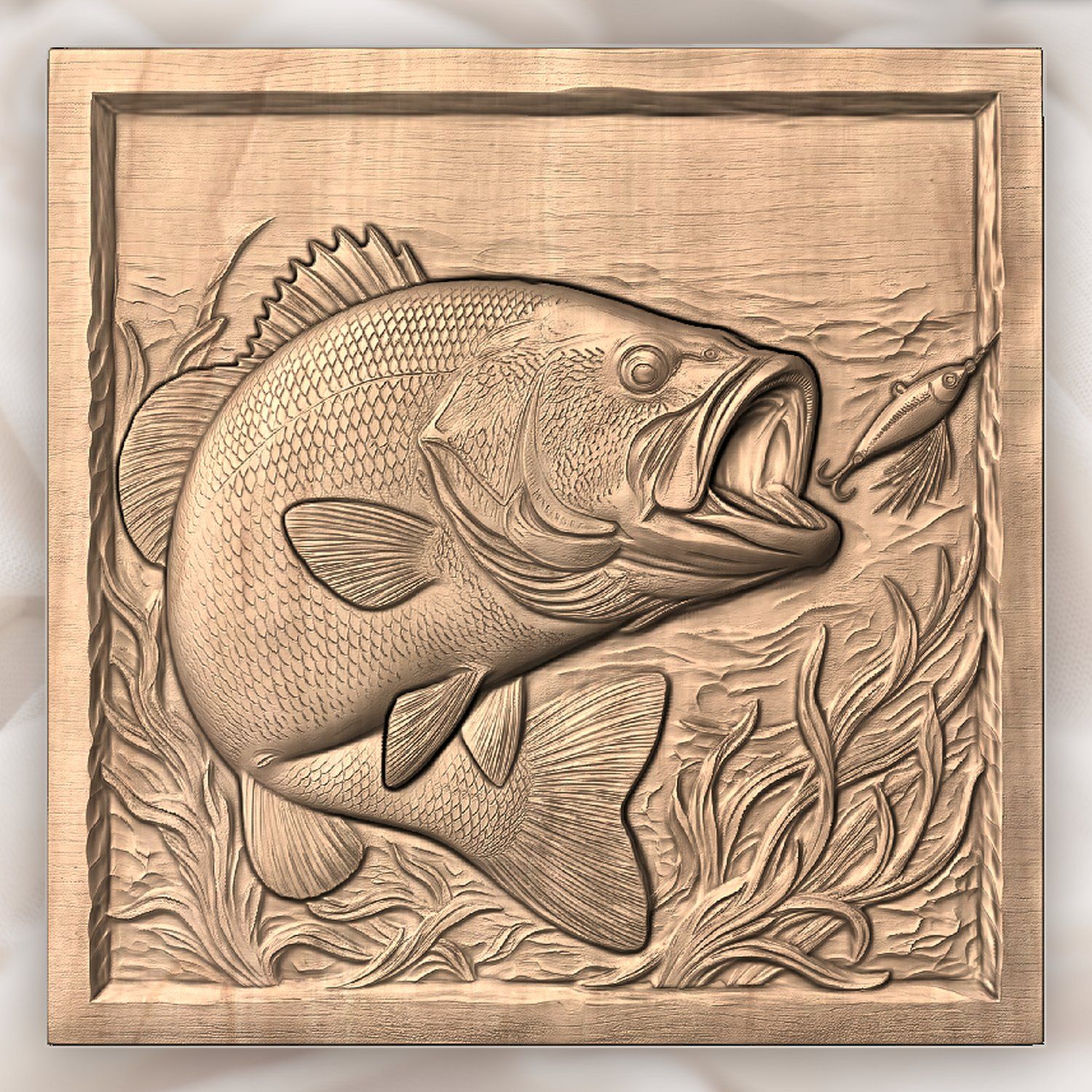 Smallmouth Bass Chasing Lure CNC Relief STL bas-relief STL — view 4