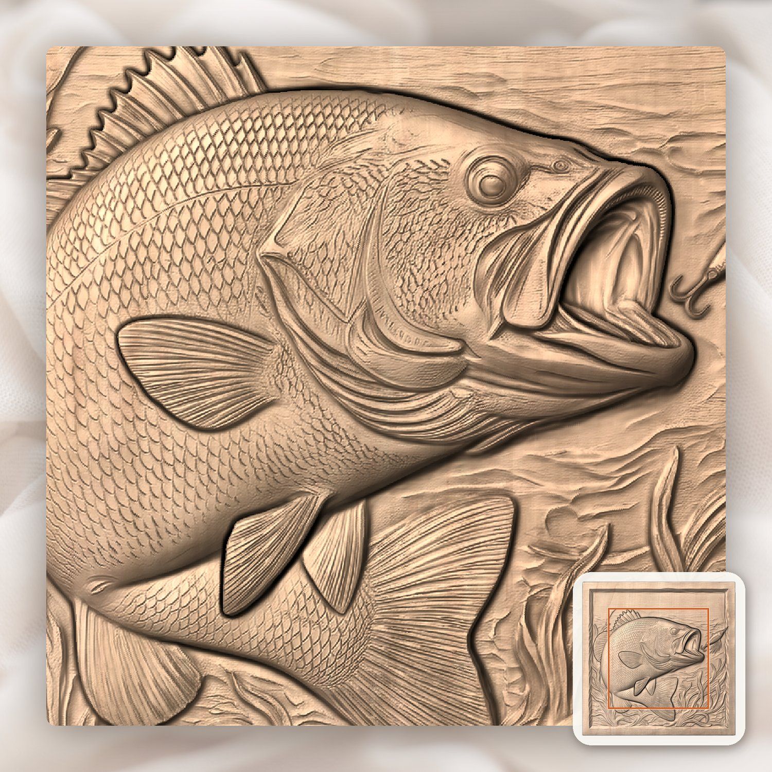 Smallmouth Bass Chasing Lure CNC Relief STL bas-relief STL — view 6