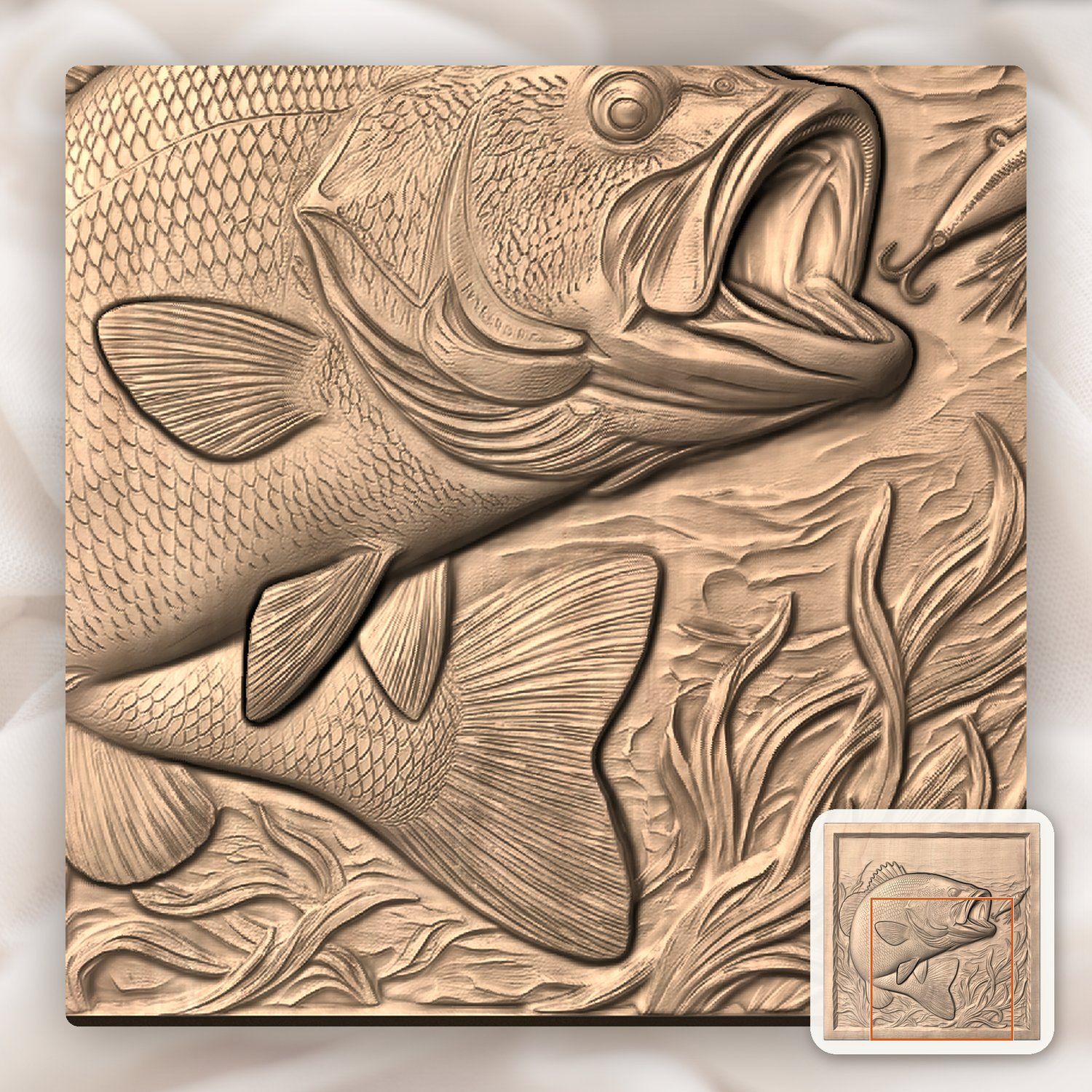 Smallmouth Bass Chasing Lure CNC Relief STL bas-relief STL — view 7