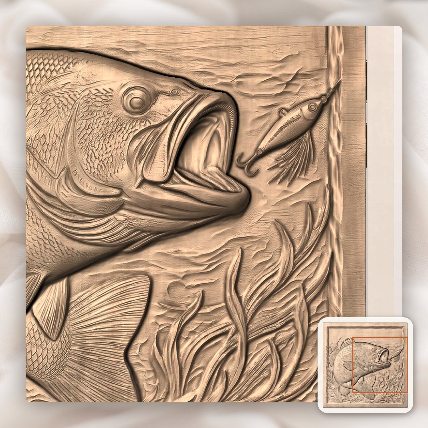 Smallmouth Bass Chasing Lure CNC Relief STL bas-relief STL — view 8