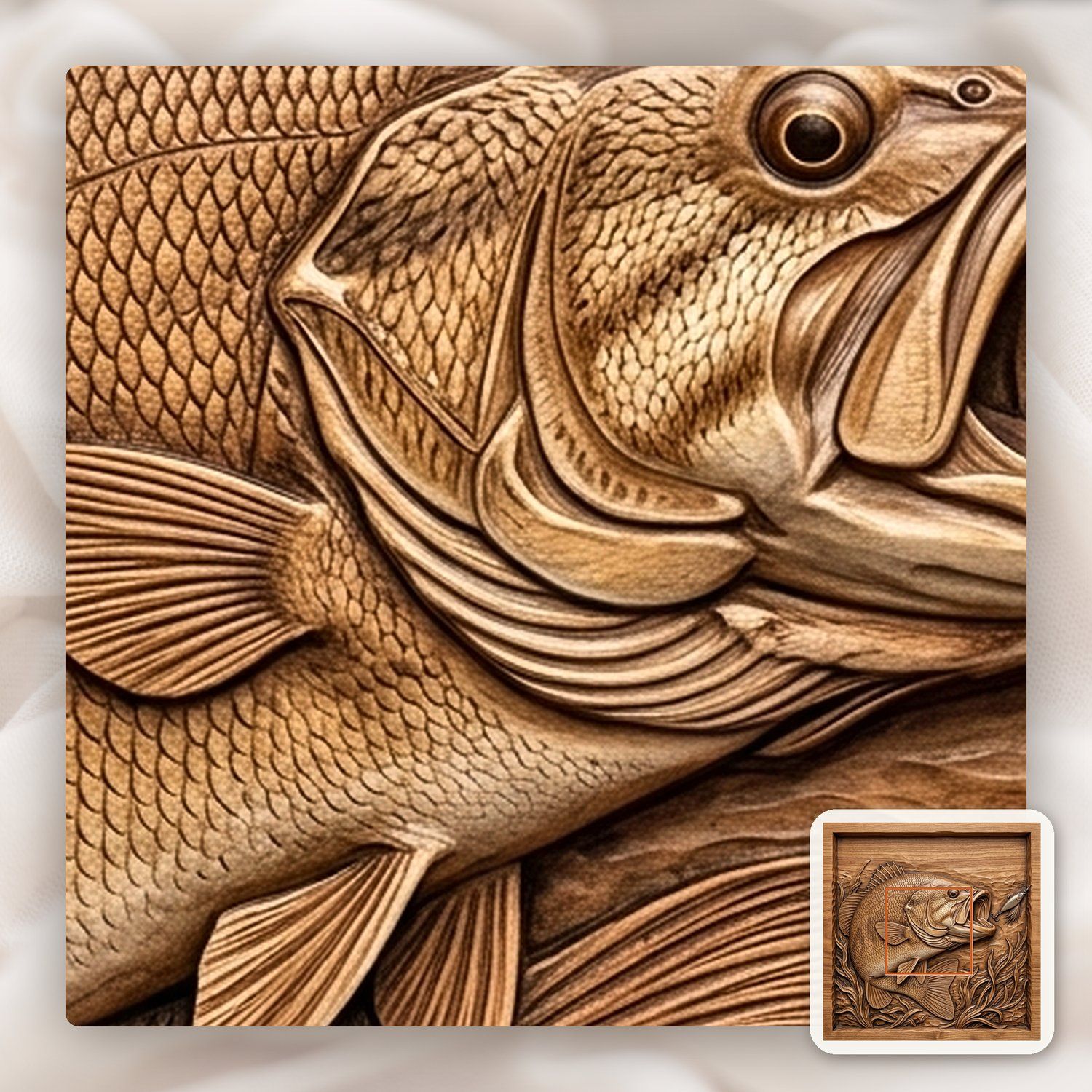 Smallmouth Bass Chasing Lure CNC Relief STL bas-relief STL — view 10