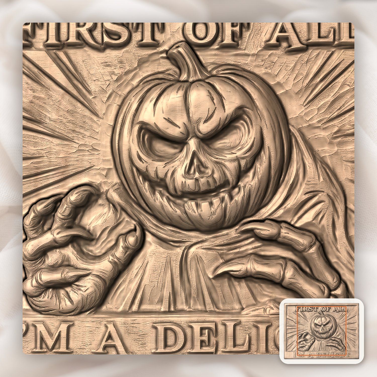 Snarky Halloween Pumpkin Monster CNC Relief STL bas-relief STL — view 6