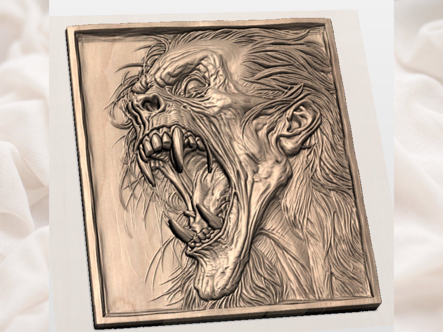 Snarling Werewolf Beast Monster Head CNC Relief STL bas-relief STL — view 2