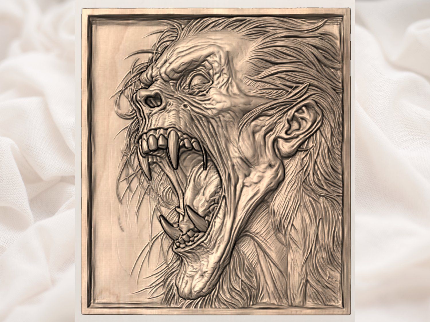 Snarling Werewolf Beast Monster Head CNC Relief STL bas-relief STL — view 3