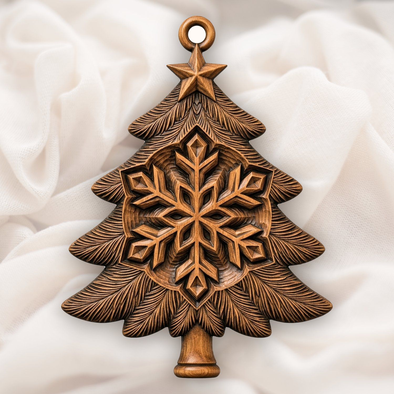 Snowflake Star Christmas Tree Ornament CNC Relief STL bas-relief STL — view 4