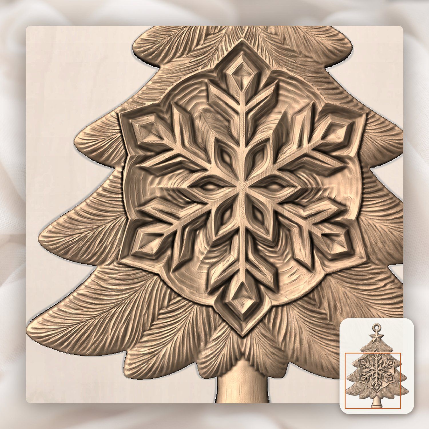 Snowflake Star Christmas Tree Ornament CNC Relief STL bas-relief STL — view 8