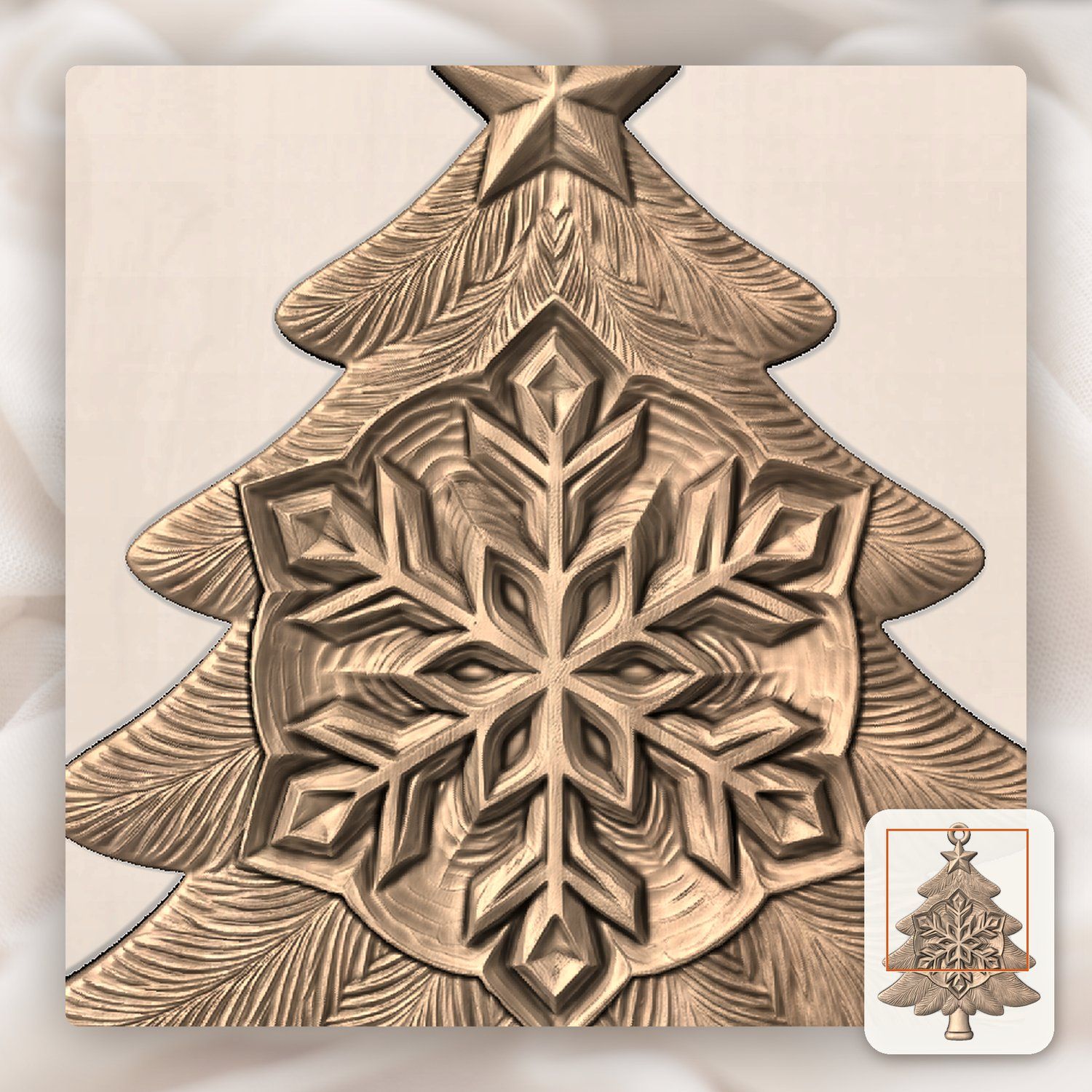Snowflake Star Christmas Tree Ornament CNC Relief STL bas-relief STL — view 10