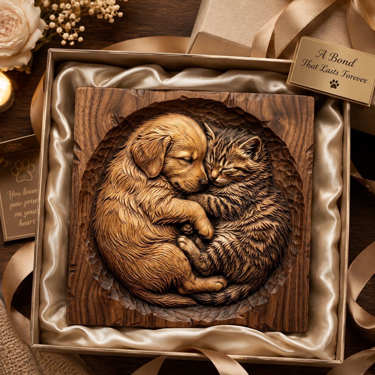 Snuggling Golden Retriever Puppy and Kitten CNC Relief STL bas-relief STL — view 8