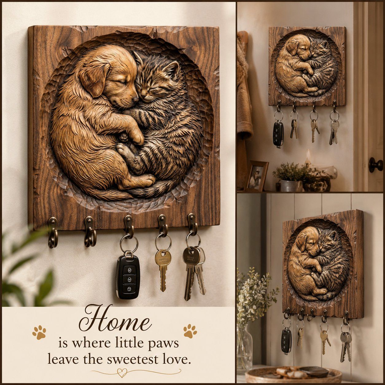 Snuggling Golden Retriever Puppy and Kitten CNC Relief STL bas-relief STL — view 9