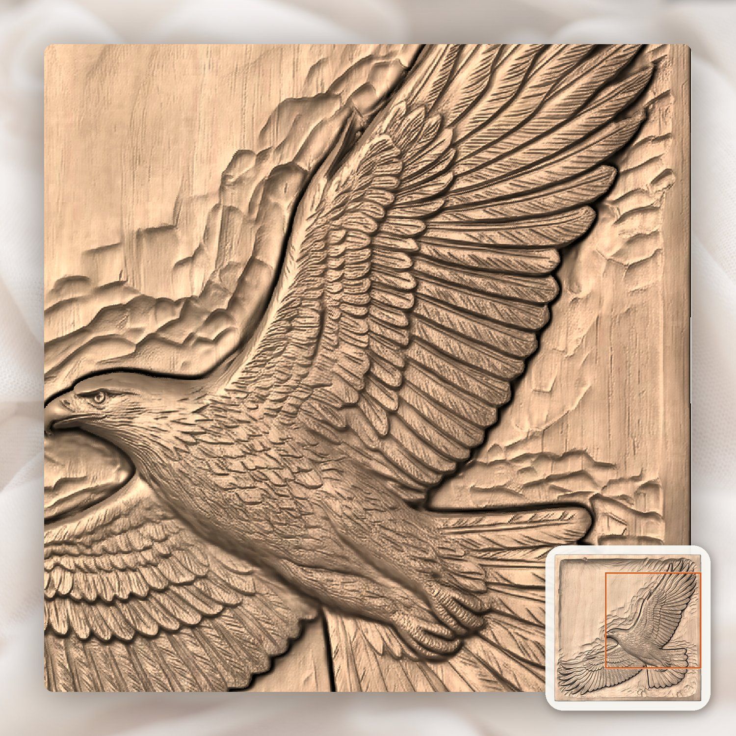 Soaring Bald Eagle Flight CNC Relief STL bas-relief STL — view 6