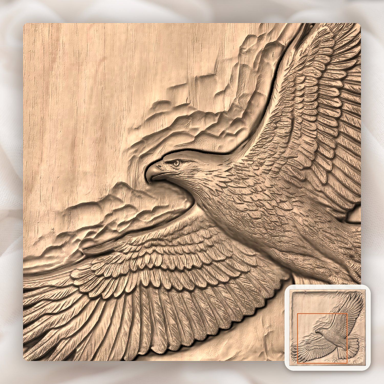 Soaring Bald Eagle Flight CNC Relief STL bas-relief STL — view 7