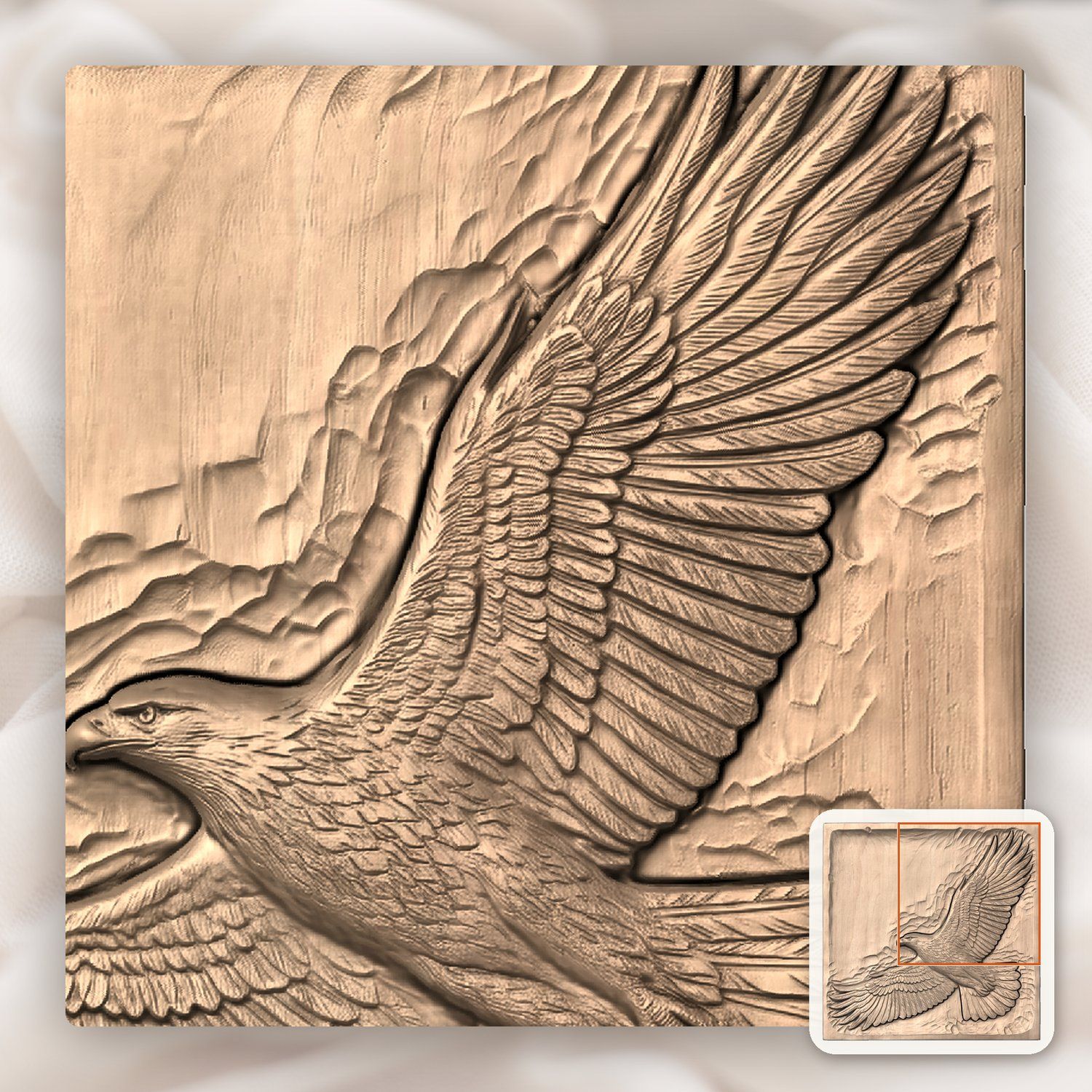 Soaring Bald Eagle Flight CNC Relief STL bas-relief STL — view 8