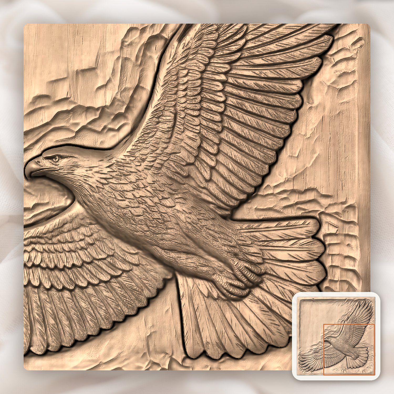 Soaring Bald Eagle Flight CNC Relief STL bas-relief STL — view 9